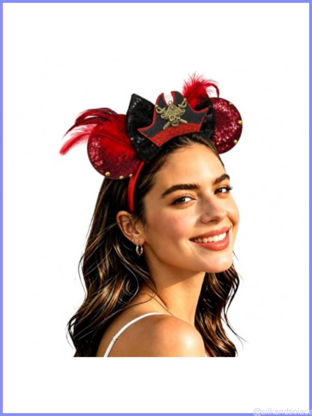 Pirate Mouse Ears Headband Red Feathers Women Costume Hair Accessory